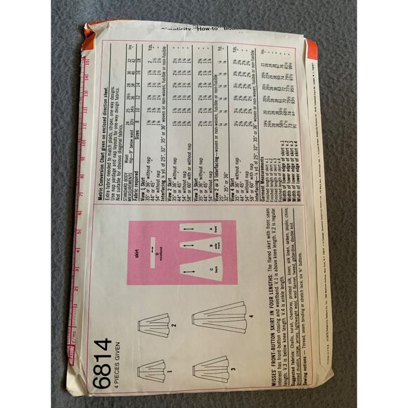 Simplicity 6814 Vintage Sewing Pattern Front-Gored Buttoned Skirt Size 10 1975 - Picture 2 of 2
